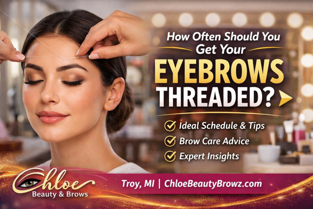 Professional eyebrow threading shaping brows in beauty salon