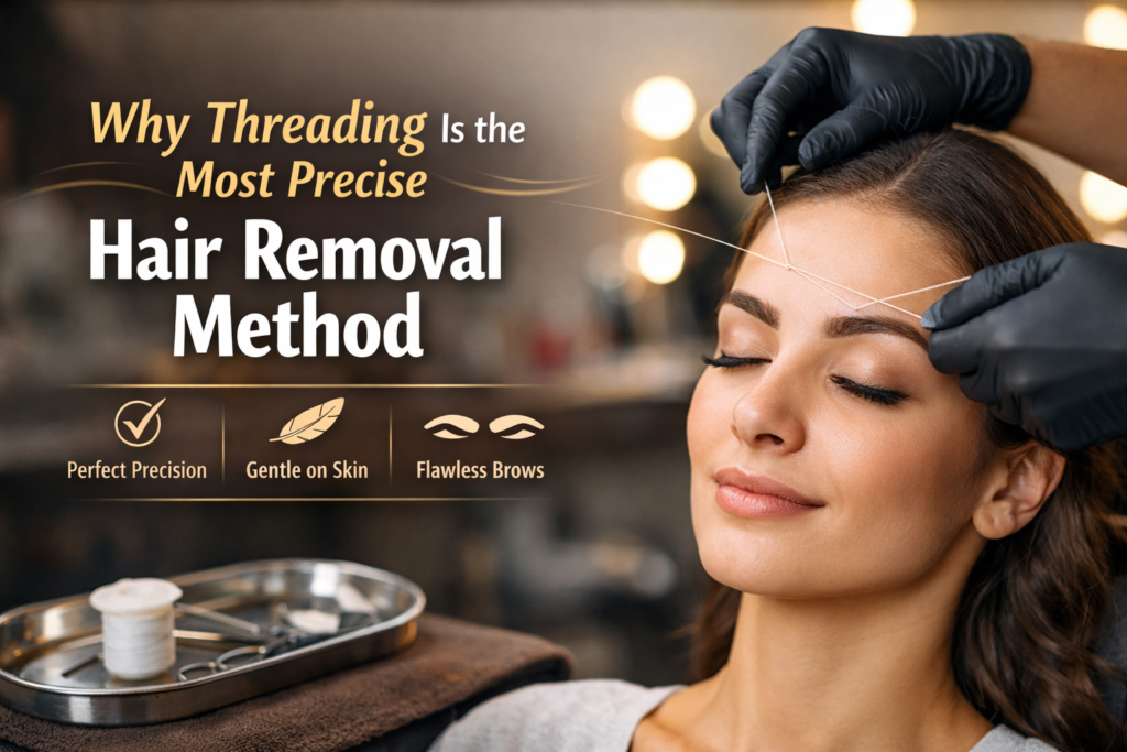 Professional eyebrow threading for precise hair removal and perfect brow shaping